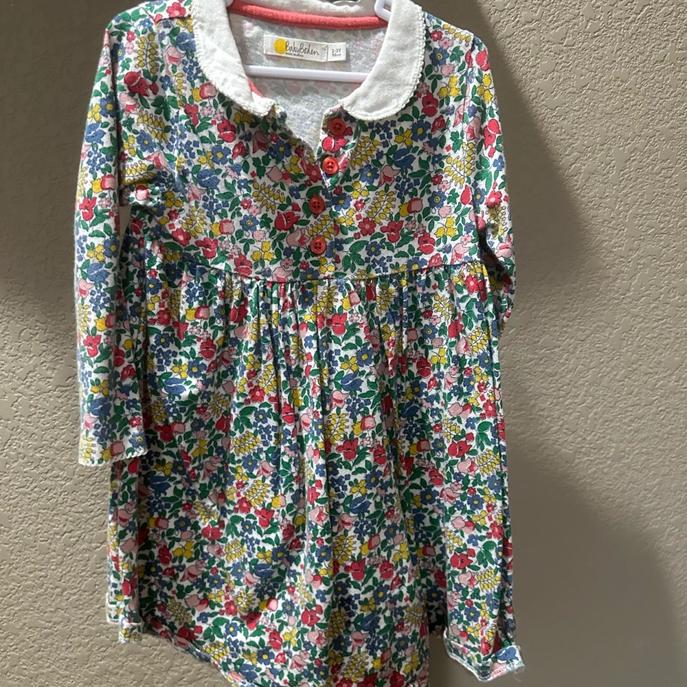 Baby Boden Multicolor Floral Dress with White Collar